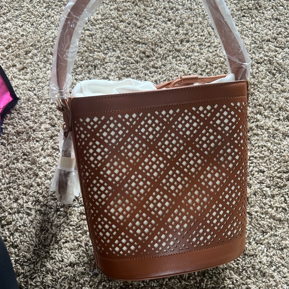 Brown bucket summer beach bag brand new